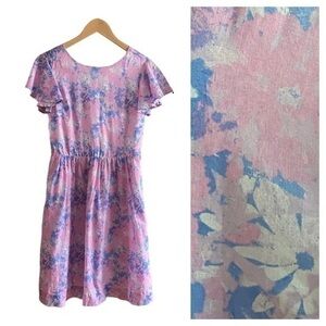 Crewcuts Pink Purple Pastel Floral Print Flutter Sleeve Dress 14